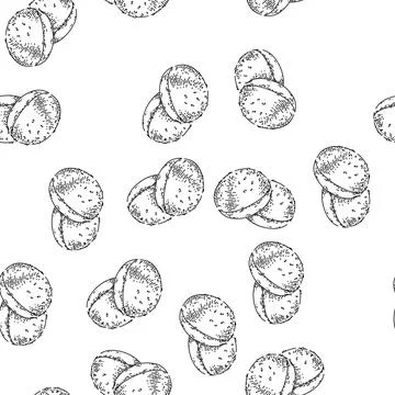 Seamless pattern bun bread sketch hand drawn Stock Illustration