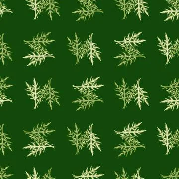 Seamless pattern bunch arugula salad on green background. Modern ornament wit Illustrazione stock