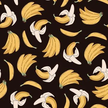 Seamless pattern with bunch of bananas in flat style. Repeating background wi 스톡 일러스트
