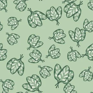 Seamless pattern bunch spinach salad on pastel background. Abstract ornament  Stock Illustration