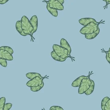Seamless pattern bunch spinach salad on blue background. Simple ornament with Stock Illustration