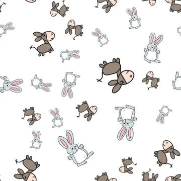 Seamless pattern of bunnies and donkeys in cartoon style. Stock Illustration