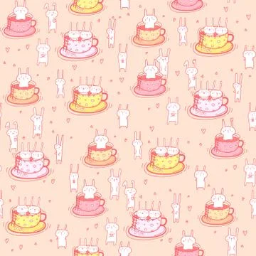 Seamless pattern bunnies in the cup. Vector illustration. Stock Illustration