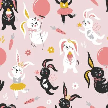 Seamless pattern with bunnies Stock Illustration