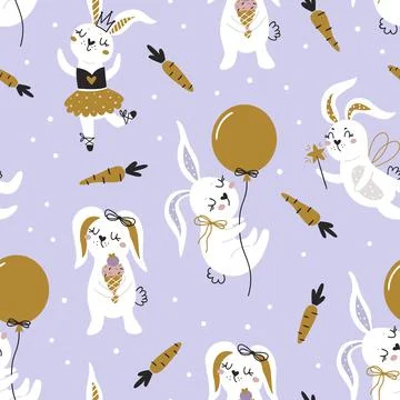 Seamless pattern with bunnies Stock Illustration