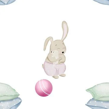Seamless pattern bunnies mom and baby. cute childish pattern with bunnies Stock Illustration