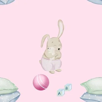 Seamless pattern bunnies mom and baby. cute childish pattern with bunnies Stock Illustration