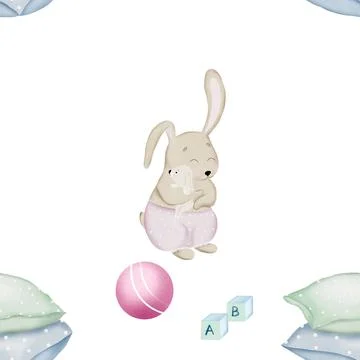 Seamless pattern bunnies mom and baby. cute childish pattern with bunnies Stock Illustration