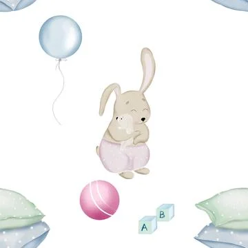 Seamless pattern bunnies mom and baby. cute childish pattern with bunnies Stock Illustration
