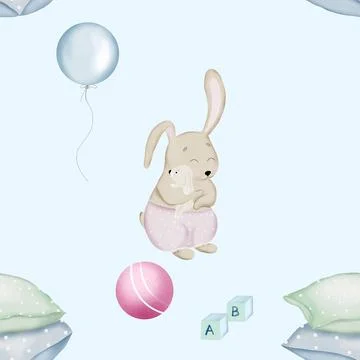 Seamless pattern bunnies mom and baby. cute childish pattern with bunnies Stock Illustration