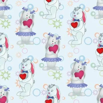 Seamless pattern, bunnies with valentine hearts Stock Illustration