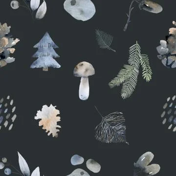 Seamless pattern with bunny, floral elements, branches. Creative woodland height Illustrazione stock