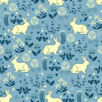Seamless pattern with bunny forest Stock Illustration