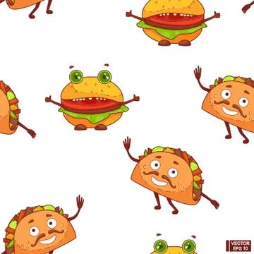Seamless pattern burger and tacos イラスト素材