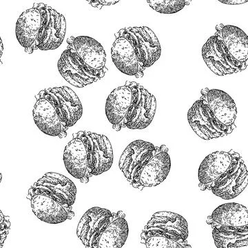 Seamless pattern burger hamburger food sketch hand drawn Stock Illustration