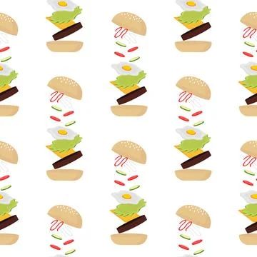 Seamless pattern of burger illustration detail version Stock Illustration