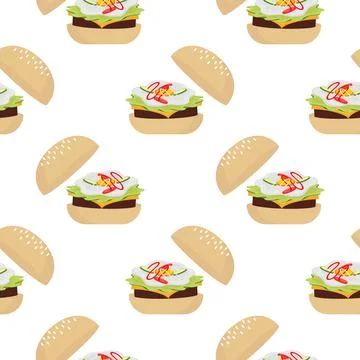 Seamless pattern of burger illustration on white background Stock Illustration