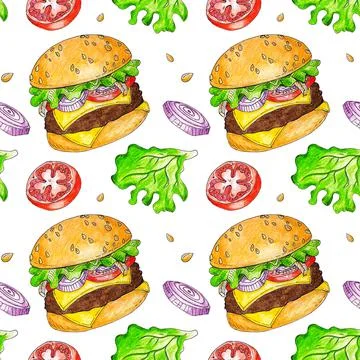 Seamless pattern with burger , on white background Stock Illustration