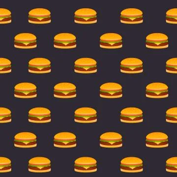 Seamless pattern of the burgers on a black background Stock Illustration