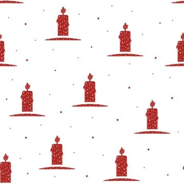 Seamless pattern of a burning candle in flat style on a white background. Stock Illustration