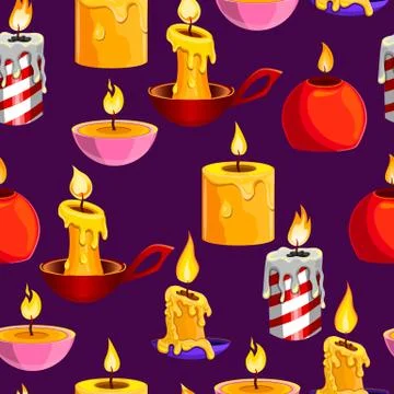 Seamless pattern with burning candle Stock Illustration