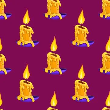 Seamless pattern with burning candle Stock Illustration