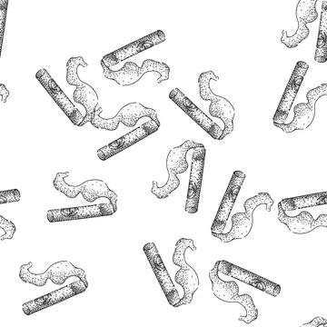 Seamless pattern Burning cigar with graceful smoke outline drawing Stock Illustration
