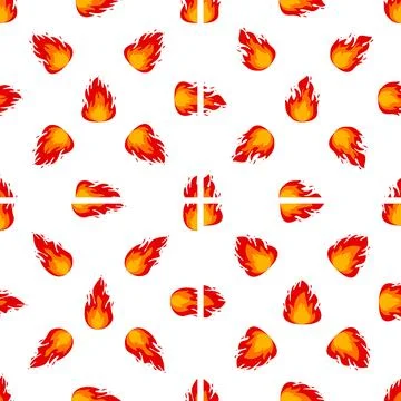 Seamless pattern with burning fire flames creating Denmark flag on white Stock-Illustration