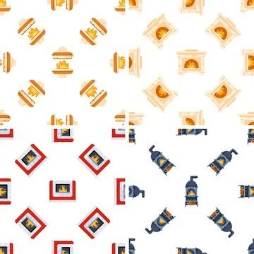 Seamless pattern with burning fireplaces, providing warmth and comfort during イラスト素材