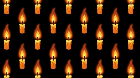 Seamless pattern of burning halloween candles flickering on black background. Stock Footage 345049551