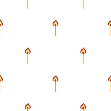 Seamless pattern with burning match on white background. Vector illustration. Stock Illustration