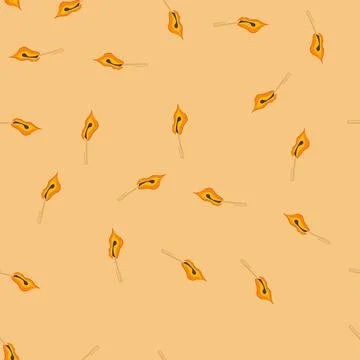 Seamless pattern burning wooden match igniting a bright flickering flame Stock Illustration