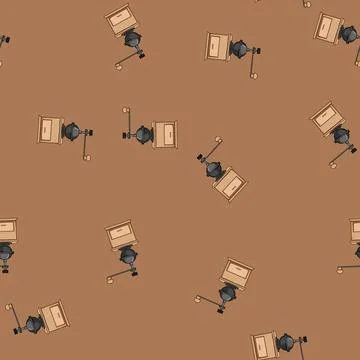 Seamless pattern burr manual coffee grinder cartoon vector Stock Illustration