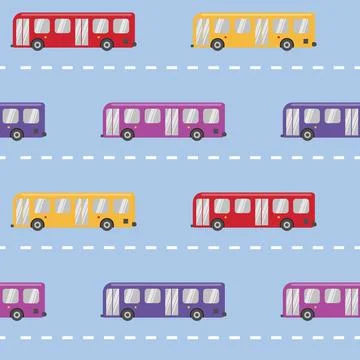 Seamless pattern with buses in flat style Stock Illustration