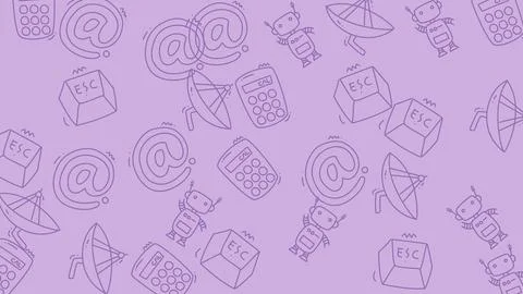 Seamless Pattern of Business and Technology Icons on Purple Background. Stock Illustration
