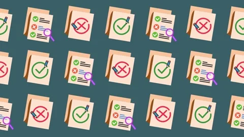 Seamless pattern of business document audit and verification icons in background Stock Footage 332628381