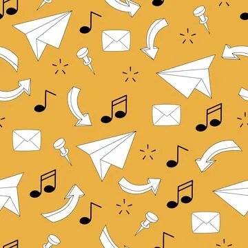 Seamless pattern with business elements icons in doodle style, infographic Stock Illustration