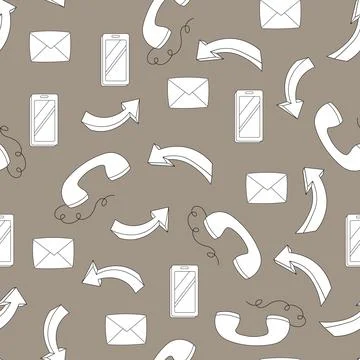 Seamless pattern with business elements icons in doodle style, infographic Stock Illustration