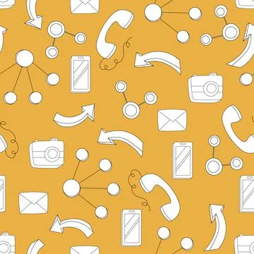Seamless pattern with business elements icons in doodle style, infographic Stock Illustration