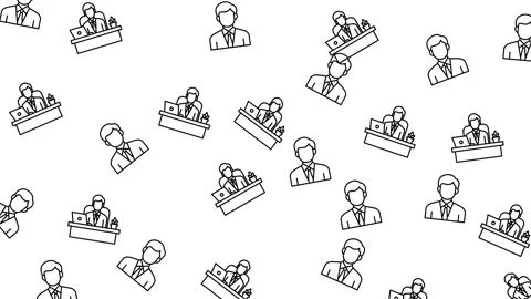 Seamless pattern of business executive and manager icons working at office desks Stock Footage 346186002