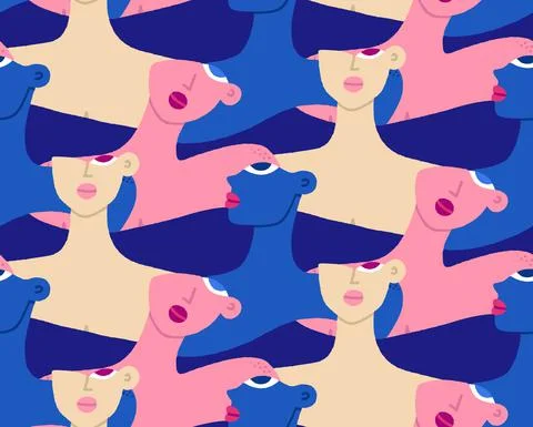 Seamless pattern with busts. Repeating background with women. Modern Art Stock Illustration