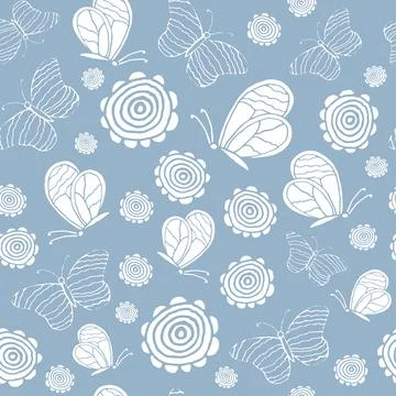 Seamless pattern with butterflies and flowers Stock Illustration