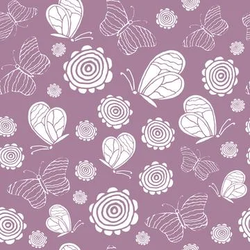 Seamless pattern with butterflies and flowers. Vector illustration Stock Illustration