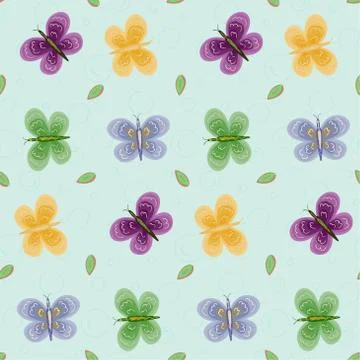 Seamless pattern with butterflies and leaves Stock Illustration