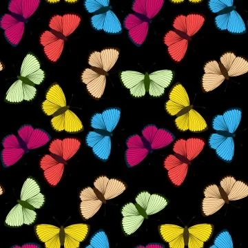 Seamless pattern with butterflies on a black background. Stock Illustration