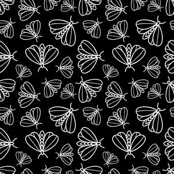 Seamless pattern with butterflies on black background Illustrazione stock