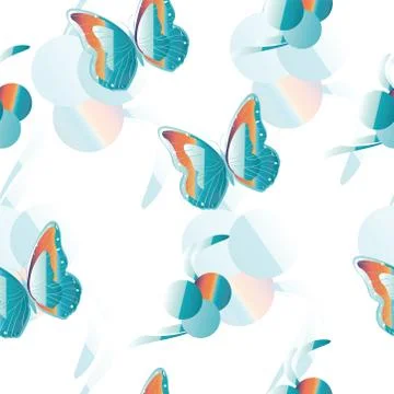 Seamless pattern with butterflies in blue colors vector Stock Illustration