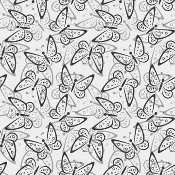 Seamless Pattern, Butterflies Contours Illustrazione stock