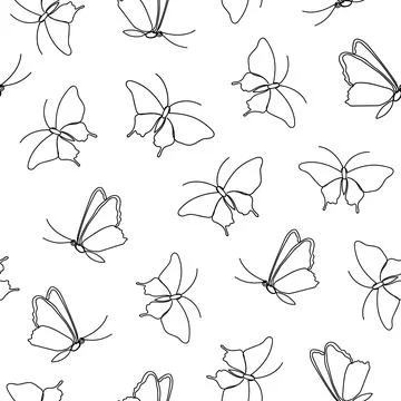 Seamless pattern with butterflies in oneline style Stock Illustration