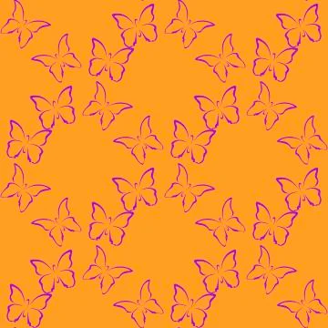 Seamless pattern with butterflies in orange mat background, vector illustration Stock Illustration
